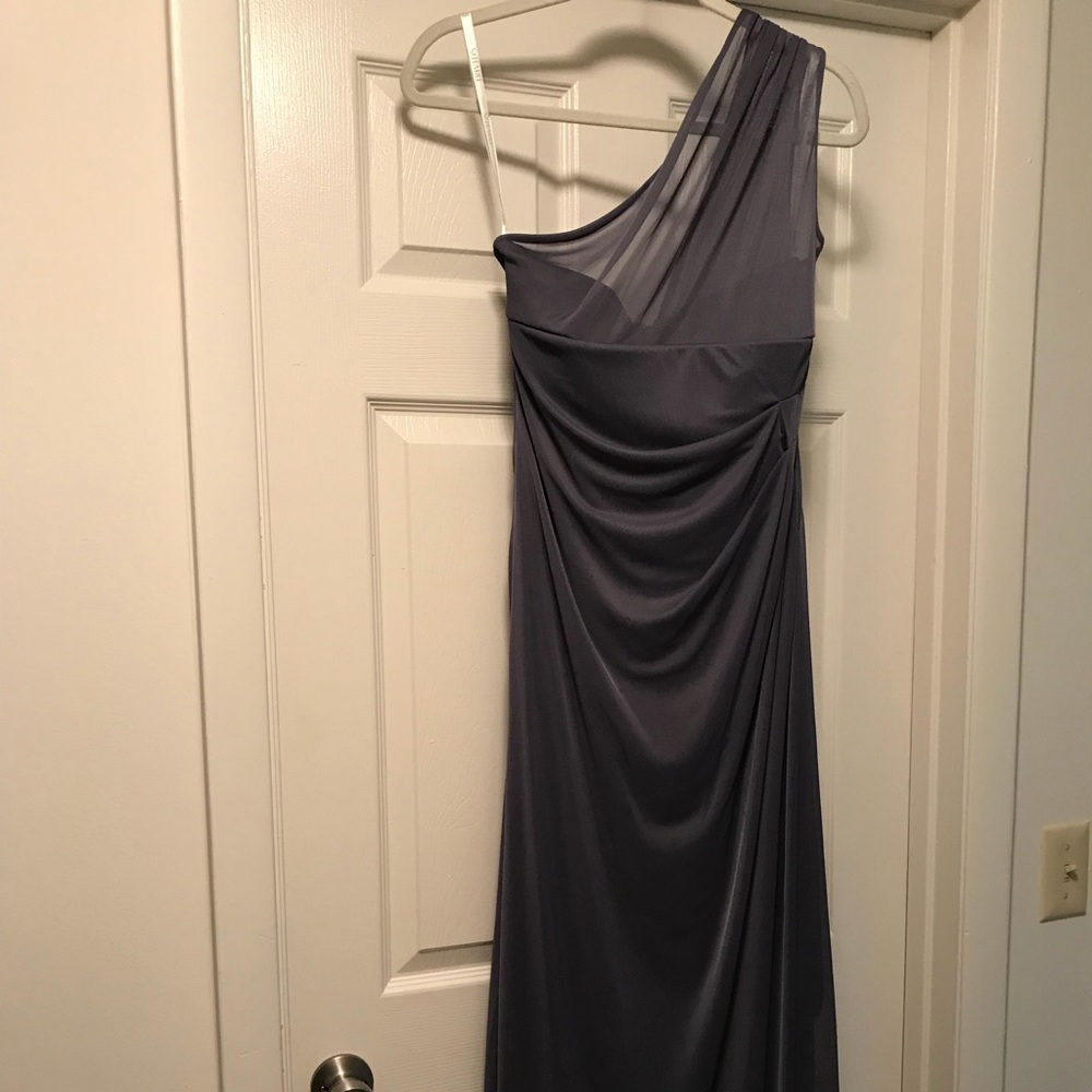David’s Bridal long mesh pewter dress